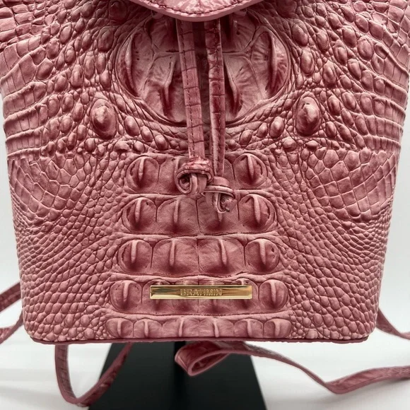 Brahmin Kendall Pink Croc-Embossed Leather Backpack - Picture 2 of 9